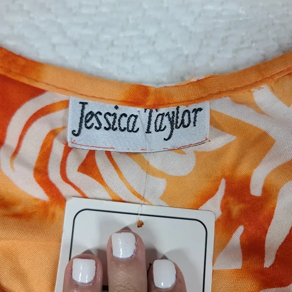 Jessica Taylor Orange Tie Dye tropical Sun Dress Cover up OS Hawaiian Vacation - Picture 4 of 7